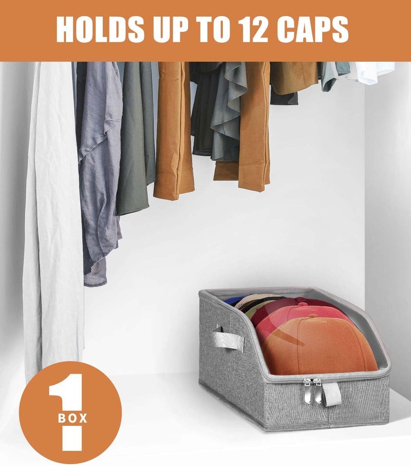 Livelab Hat Organizer for Baseball Caps, Hat Storage Holder Container for Closet Hold Up to 12 Caps with Clear Window, Hat Boxes for Home Storage | 1Pcs Grey - Image 2